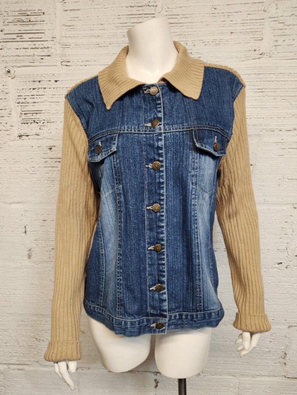 Vintage Y2K Carolyn Taylor By Design Women's Size XL Denim Ribbed Sweater Jacket